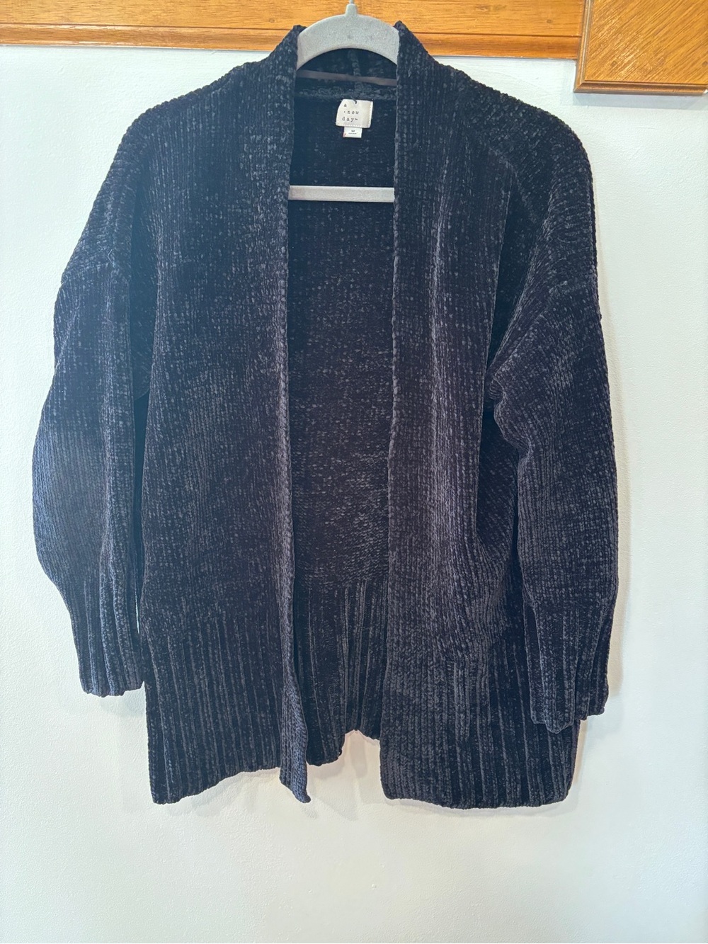 A New Day Plush Open-Front Black Chenille Cardigan - Women’s Medium
